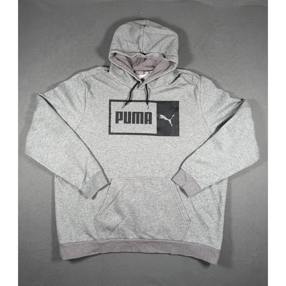 PUMA Mens 3XL Split Logo Pullover Hoodie Grey Black Fleece Sweatshirt 848222-03